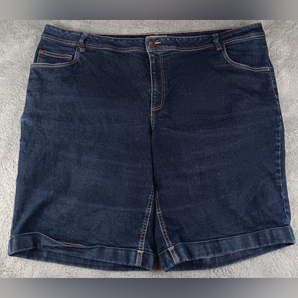 Woman Within Size 24W Denim Blue Jean Shorts Cuffed Casual